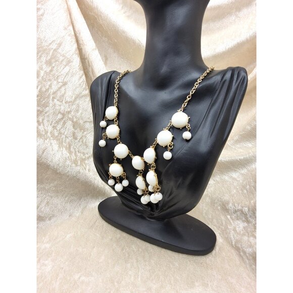 vintage gold with white bead insets statement piece 12" straight length - Picture 2 of 4